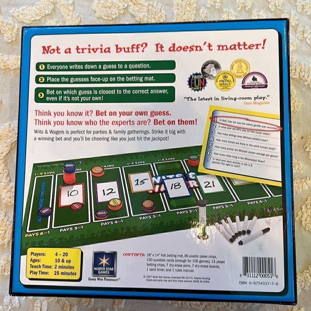 Wits & Wagers Party Game Brainless Trivia Shameless Fun - Picture 2 of 6